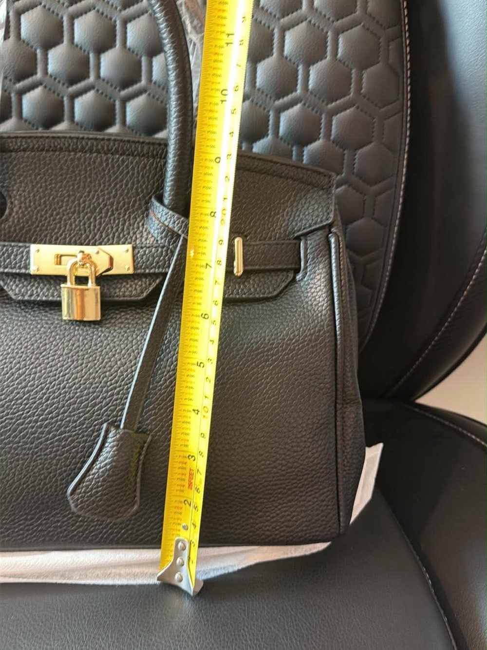 Classic Black Leather Top-Handle Satchel with Gold Hardware - Picture 3 of 9
